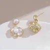 Boucles d'oreilles pendantes Style français, scintillantes, fleur blanche sainte, goutte de luxe, qualité, tenue de fête, bijoux élégants pour femmes, nacré fin