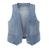 Women's Vests Women Long-sleeved Jacket Vintage Denim Vest With V Neck Double Buttons For Streetwear Waistcoat Firm Fall