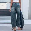 Jeans féminins à mi-taille jambe large pour les femmes printemps été surdimensionné surdimensionné des pantalons en jean poches Baggy mode Y2k Girls Streetwear