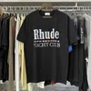 T-shirt da uomo Rhude100% doppio filato puro cotone Beach Coconut Tree Stampa T-shirt casual a slitta corta di alta qualità per uomo e donna J240325