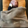 Personalisierte Baby-Strickdecke mit Namen, Baumwolle, 100 x 80 cm, hautfreundlich, warm geboren, Wickeldecke, individuelle Babydecke für den Winter 240318