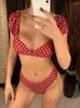 Damenbadebekleidung Polka Dots V-Ausschnitt Mittlere Taille Bikini 2024 Weiblicher Badeanzug Frauen Zweiteiliges Set Badende Badeanzug Schwimmen