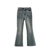 Jeans da donna Diamond 2024 Primavera elasticizzato a vita alta che dimagrisce l'industria pesante Pantaloni a zampa d'elefante Pantaloni in denim