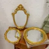 Mirrors Vanity Mirrors Baroque Frame Mirror Gold Shield Wall Decorative Mirrors Plate Tray Make Up Mirror for Bedroom Home Decor