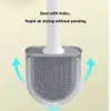 Atmungsaktive Toilettenbürste, wasserauslaufsicher, mit Silikon-WC-Flachkopf, flexibler, schnell trocknender Halter mit weichen Borsten