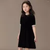 Girl Dresses Kids Designer Velvet Short Sleeve Summer For Girls Vintage Black Teens Princess Elegant Evening Dress Children Clothes