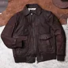 2020 Dark Brown Men Retro A2 Pilot Jacket Plus Size XXXXXL Genuíno Pele de Carneiro Primavera Militar Aviador Casaco de Couro B9zN #