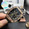 Male RM Wrist Watch Calendar Wristwatch watch Date Business Leisure Watch Rm030 Automatic Machinery Gold Full Diamond Case Tape Mens