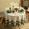 Table Cloth Thick Dark Green Round Tablecloth European Style Hanging Ears Cover For Home Decoration Party Luxury El