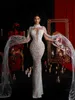 Vintage High Neck Mermaid Wedding Dresses Pearls Sequins Bridal Gowns Cape Sleeves Slim Illusion Custom Made Vestidos De Novia