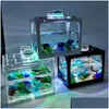 Akvarier mini akvarium fiskbehållare med LED -lampor hemmakontorsdekoration matning box tillbehör släpp leverans trädgård husdjur leveranser dhlkh