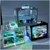 Aquariums Mini Aquarium Fish Tank With Led Lights Home Office Decoration Feeding Box Accessories Drop Delivery Garden Pet Supplies Dhlkh