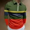 Camisas polo listradas masculinas cor elegante Ctrast LG manga polos solto turndown colarinho polo tees fi juventude streetwear r5aK #