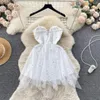 Casual Dresses Foamlina Sweet White Mesh Short Dress Socialite Women's Vintage Star Sequin Girl's Slim Fit Irregular Camis