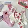 Women Socks 1PC Pink Flower Fashion Cute Sweet Harajuku Cotton Casual Korea Japanese Kawaii Girls Calcetines