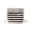 Axelväskor mode randig transparent kedjeväska handväska strippad satchel med inre för kvinnliga damer flickor