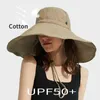 Szerokie brzegowe czapki czapki czapki letnie szerokie grzbiet 15 cm lniany kapelusz słoneczny odpowiedni do damskiej ochrony UV UV UPF 50+Słońce Składany kapelusz plażowy Panama J240325