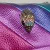 2024 neue Regenbogen-Adlerkopf-Handtaschen, Umhängetasche, 26 cm, mittelgroß, Raibow-Vogelkopf, Patchwork, Schultertaschen, Kette, kleine Geldbörse mit Klappe