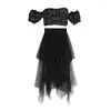 Party Dresses Summer Black Sexy One-Shoulder Top Half-Length Gauze Skirt Cold Wind And Light Mature Personality Two-Piece Suit Women's Trend