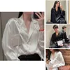 Designer Womens solto seda início da primavera blusas camisas longas letras bordado clássico marca de luxo verão casual camisa preto branco casual tees