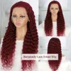 Jasperel för svarta kvinnor 99J Bury Deep Wave Spets Front Wigs Pre Plucked With Baby Wine Red Colored Frontal Curly Human Hair Wig 150 Density 20 Inch