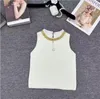 T-shirt femme Designer Knit Tee Tops Perle Inlay Coton Crop Top Vêtements Haut de gamme Sexy Pulls Gilet