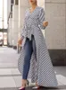 Fashion Women Stripe Long Sleeve Blouse Shirt V-Neck Maxi Dress Tunic Casual Long Tops Business office lady Dress 240325
