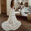 Fairy Tale Bohemian Fulllace Wedding Dresses 2024 Sexiga spaghettiremmar Front Slit Boho Bride Dress Chic Sweep Train Country Brudklänningar Backless Vestidos de de