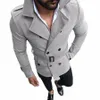 Mens Autumn Winter Slim Fit LG Sleeve Trench Coat Fi Streetwear Double Breasted Windbreak With Belt Solid Color Jacket Q5UA#