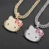 Mulheres Hip Hop New Design Iced Out Kitty Cat Pingents com pingente de desenho animado cúbico pavimentado pavimentado