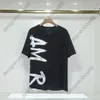 Högkvalitativ tik tok influencer Samma designer Brand Pure Cotton 2024 Summer Tide Märke AM Large Letter Loose Black and White Mens and Womens korta ärm T-shirts