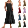 Casual Dresses With Pocket Solid Color Sleeveless Crewneck Swing Dress Women Round Neck Midi Causal Office Club Party Vestidos