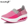 أحذية غير رسمية Beckywalk Summer Women Sneakers Platform Woven Woman Mesh Female Walk WSH2914