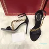 2024 Sandalias T-band Damesgesp Gouden Slangenriem Femme Tacon Zapatos De Mujer