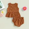 Kledingsets Zomeroutfit voor babymeisjes, ruches aan de zoom, mouwloze tanktops met bloemen en elastische casual shorts