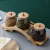 Frascos de armazenamento frasco de tempero de vidro moderno com prateleira de madeira de bambu casa selada caixa de pimenta de sal lanche à prova de umidade