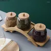 Storage Bottles Modern Glass Seasoning Jar With Bamboo Wooden Shelf Home Sealed Salt Pepper Box Moisture-proof Snack