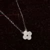Full diamond Four Leaf Flower Necklace Pendant long neck chain dinner elegant super fairy Earrings four grass flower bracelet Jewelry Set
