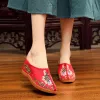 Stövlar avslappnad hög häl broderade tofflor kvinna kinesisk stil teater ansikte oxford platt kvinnor skor hem tofflor kilskor