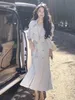 ファッションブリティッシュスタイルのマーメイドドレス2ピースセット韓国ラペルショートトレンチコート衣装エレガントな秋の服スーツ240321