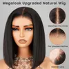 MEGALOOK 12A Wear and Go Glueless Cut 6x6 Closure Wigs Human Hair 220% Density Straight Short Pre Plucked Bleached Tiny Knots Bob Wig 12 Inch