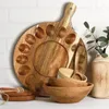 Kitchen Storage 16 Holes Wood Round Platter Serving Tray Ruffle Egg Deviled Plate Escargot Snail Dish Soup