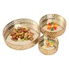 Płytki 3PCS Ramadan Platter Fruit Snack Tacka Zestaw wielofunkcyjny okrągłe galwaniczne złote zagłębienie do wystroju imprezowego