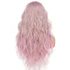 Sapphirewigs syntetiska spetsar främre kroppsvåg värme fiber 24 tum lila färg med rosa spetsar långa vågiga peruker för kvinnor halv hand bundet peruk cosplay dagligen använd