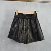 Women Genuine Leather Shorts Sheep Skin Elastic Waist Real Leather Pants Female Wide Leg Pants Y3651 240312