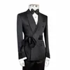 Veste de costume pour hommes avec ceinture noire unie, châle à double boutonnage, coupe cintrée, marié de mariage personnalisé, smoking Fi Blazer 2024 O4tV #