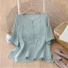 Blouses Femmes Limiguyue mince respirant été Blouse femmes coton lin broderie florale hauts Vintage simple boutonnage O cou E470