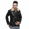 Heren Luxe 100% Schapenvacht Echte Jas Pilot Slim Fit Bontkraag Aviator Jas Motorfiets Mannelijke Uitloper Lederen Jassen 43OC #