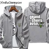 Kvinnor Grand Theft Auto 3D GTA 5 LOGO MENS WINDBREAKER Reflekterande Sunscreen Skin blixtlåsare Huvjacka T Skjortor Pilot överdimensionerade E8yo#