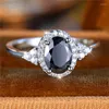 Wedding Rings Cute Female Black Oval Zircon Stone Engagement Ring Trendy Silver Color Bride Jewelry Gift For Women